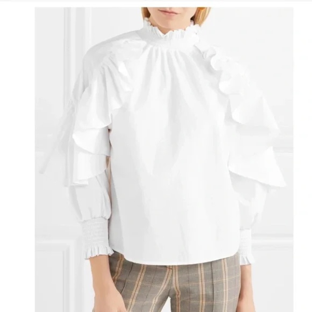 Maje White Ruffle Blouse